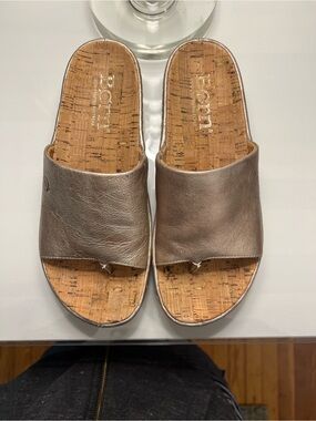 Born Metallic Taupe Platform Toe-Post Slide Sandals
